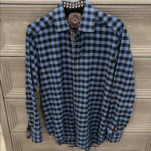 Robert Graham Blue and Black Plaid Shirt